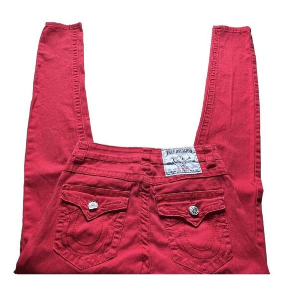 True Religion Joey Super T Stitch Jeans Womens Size 28x29 Red Skinny USA Made - Picture 2 of 13